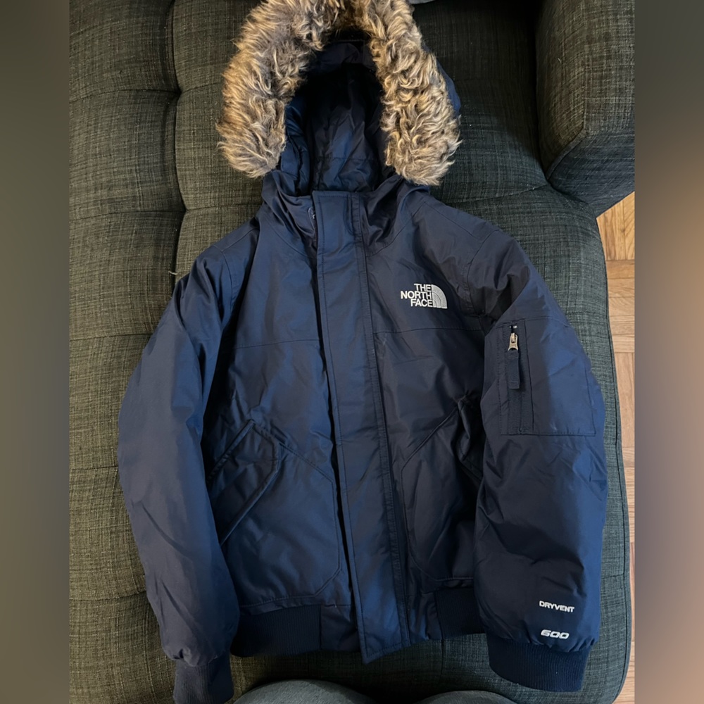 The North Face Navy Blue Kids Jacket with Faux Fur Hood